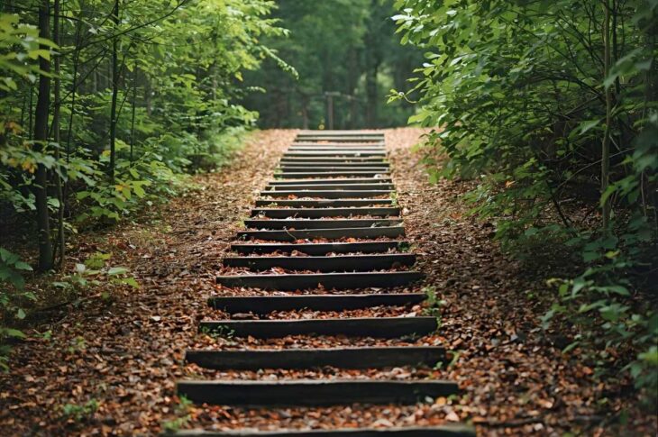 Steps outdoors leading into green scenery
